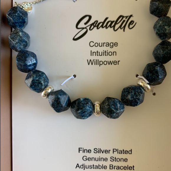 Godalite Blue Stone Crystal Fine Silver Plated Bracelet NWT - Picture 3 of 6